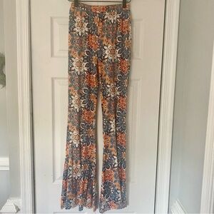 Saints & Hearts Women Medium Flare Pants Floral Geometric Funky Festival Hippie